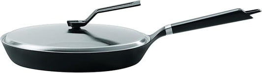 Vermicular Oven-Safe Skillet with Stainless Steel Lid | 28cm (11”) | Aluminum Handle | Lightweight Enameled Cast Iron Pan with Non-Toxic Enamel Finish | Induction-compatible | Made in Japan