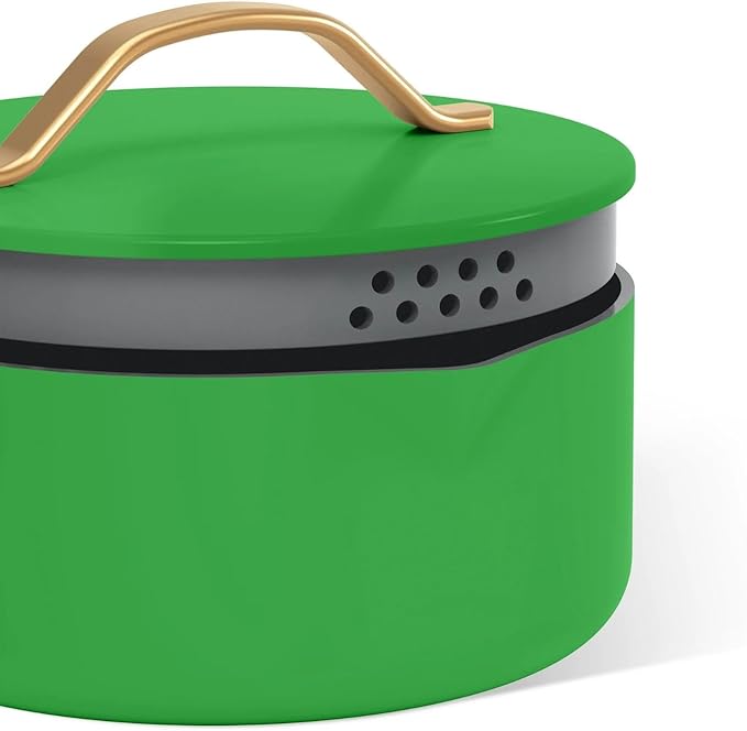 Pans12pc Ceramic Non-Stick Cookware Set by Drew Barrymore, Pots & Pans with Lids, Dishwasher‑Safe,Soft‑Touch Handles, Even‑Heat Base. (Kelly Green)