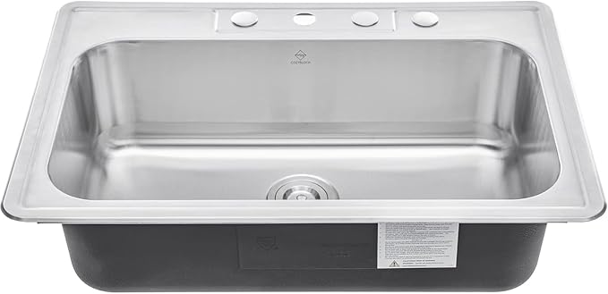 CozyBlock 33" Stainless Steel Drop In/Topmount Single Bowl Kitchen Sink (Sink Only)