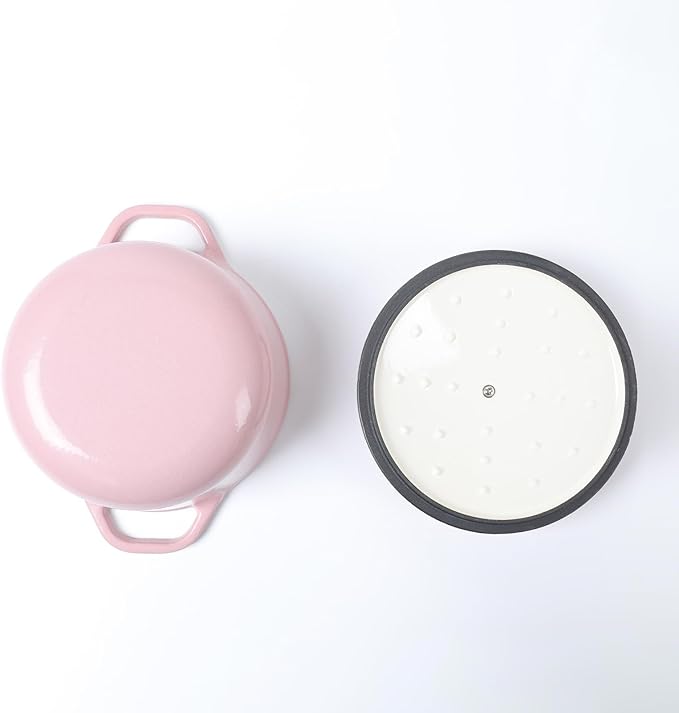 HAWOK 3 qt Enameled Cast Iron Dutch Oven, Dia. 7.87 inch with Lid, Pink