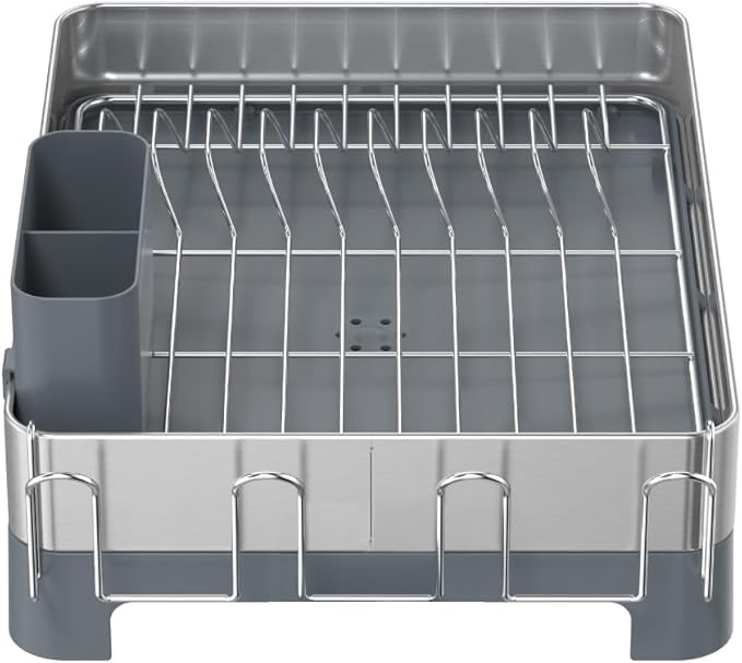 Glad Stainless Steel Dish Drying Rack - Large Space Saving Dish Drainer with Removable Cutlery Holder - Rust-Resistant Metal Rack with Adjustable Drain Spout for Kitchen Countertops, (12.6”W x 17.7”L)