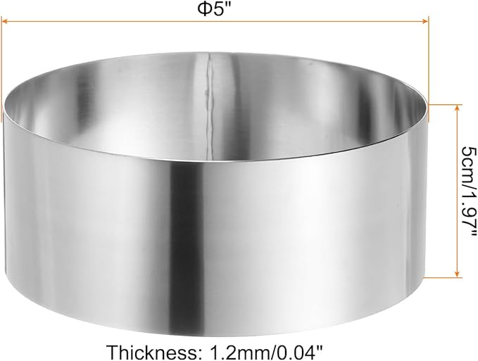 HARFINGTON 4PCS Round Cake Ring 5 x 2 Inch Seamless Stainless Steel Pastry Mousse Dessert Ring Mirror Coating for Baking Cooking Making Tool