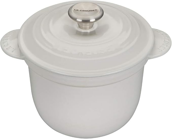 Le Creuset Enameled Cast Iron Rice Pot with Lid & Stoneware Insert, 2.25 qt., White