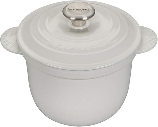 Le Creuset Enameled Cast Iron Rice Pot with Lid & Stoneware Insert, 2.25 qt., White