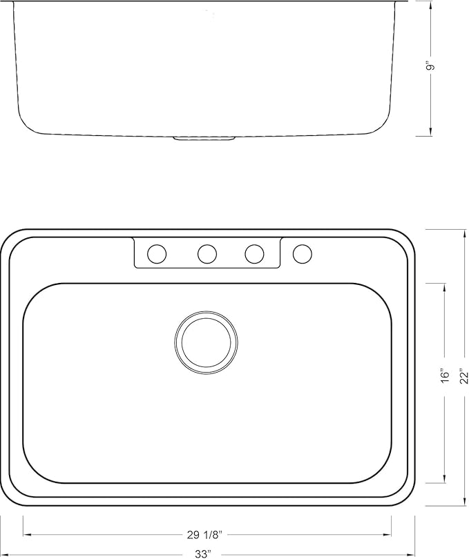 CozyBlock 33" Stainless Steel Drop In/Topmount Single Bowl Kitchen Sink (Sink Only)