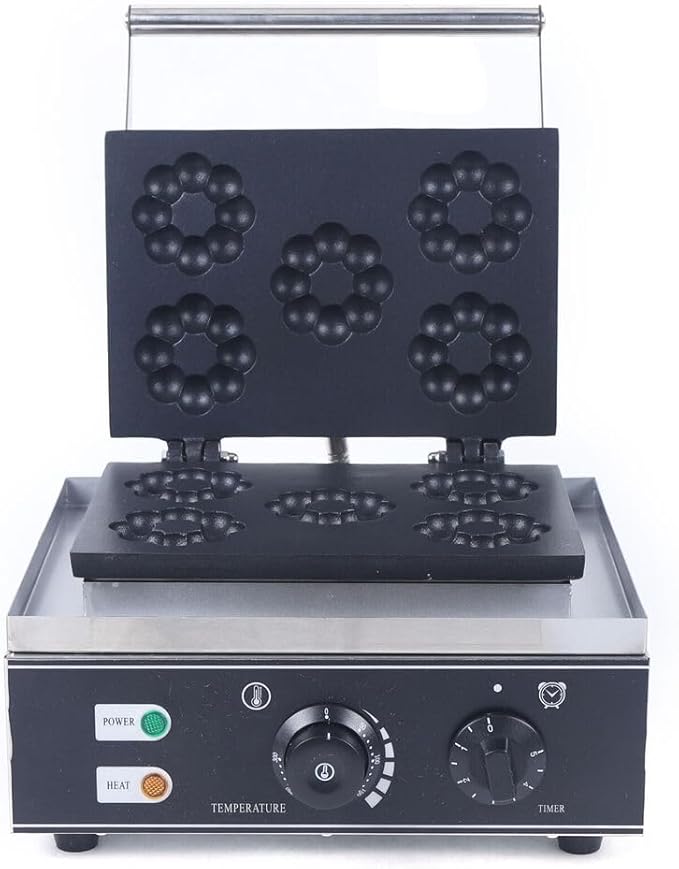 Commercial Non-Stick Waffle Donut Machine Plum Flower 5 Holes Double-Sided 1500W Electric Doughnut Maker For Baking Delicious Donuts （Mini Donut Size）