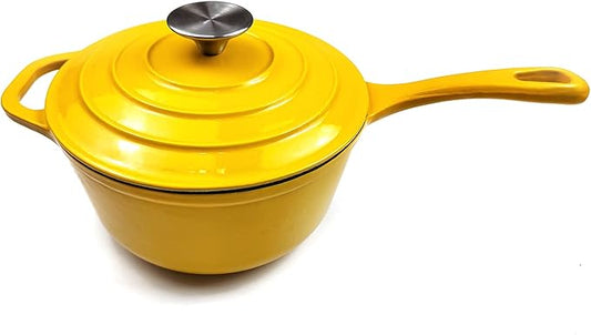 HAWOK 2 qt Enameled Cast Iron Saucepan, 7 inch with Lid, Yellow