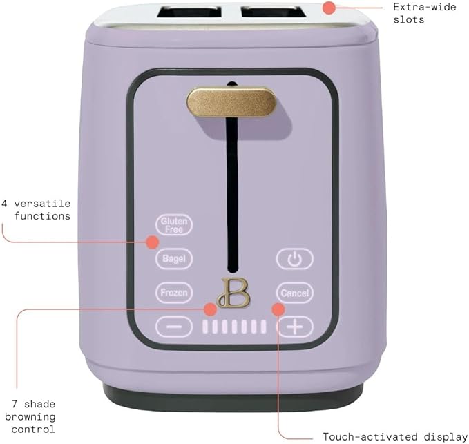 2-Slice Toaster, Touch-Activated Display, 7 Shade Settings, Bagel/Frozen/Reheat Presets by Drew Barrymore (Lavender)