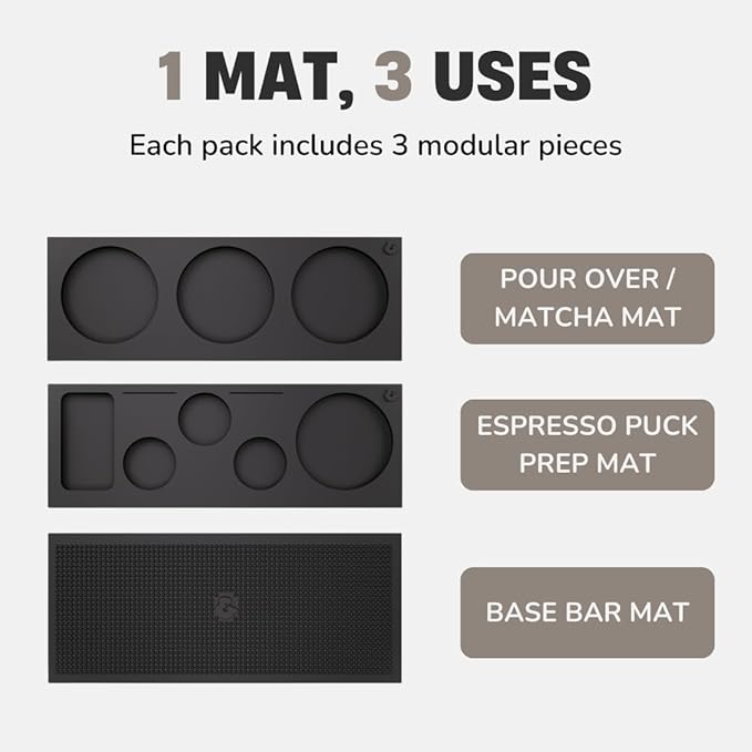 GROUNDED & NESTLED 3-in-1 Modular Barista Mat | Coffee Bar Tamping Mat | Puck Prep/Pour Over/Matcha Bar Mat | Black