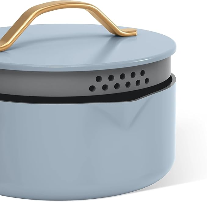 Pans12pc Ceramic Non-Stick Cookware Set by Drew Barrymore, Pots & Pans with Lids, Dishwasher‑Safe,Soft‑Touch Handles, Even‑Heat Base. (Cornflower Blue)