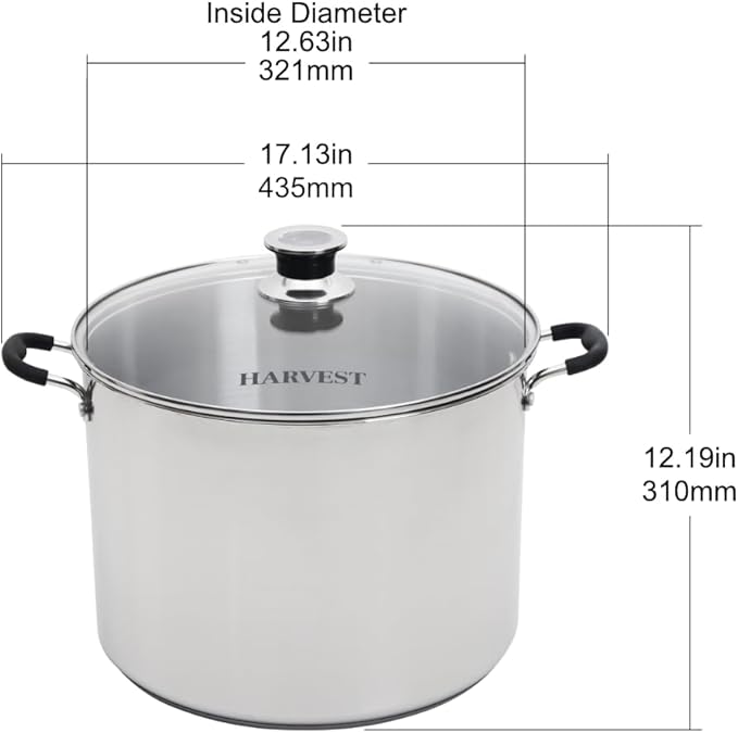 Harvest Stainless Steel 20 Qt Canning Pot with Rack | Water Bath or Steam Canning | Works on All Stovetops Including Induction, Glass, Gas (Stainless Steel Canner + Tools) (Stainless Steel Canner)