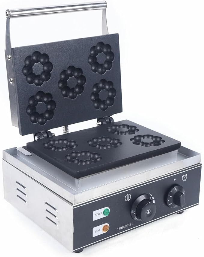 Commercial Non-Stick Waffle Donut Machine Plum Flower 5 Holes Double-Sided 1500W Electric Doughnut Maker For Baking Delicious Donuts （Mini Donut Size）