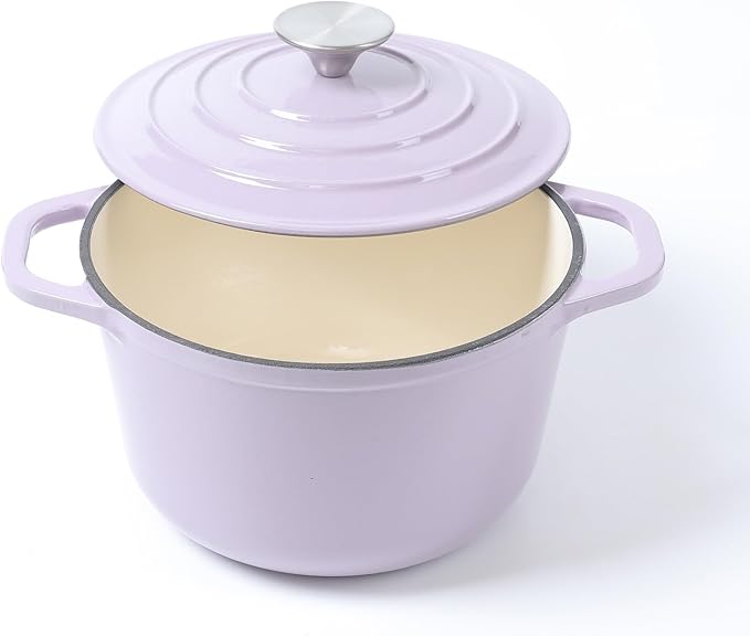 HAWOK 3 qt Enameled Cast Iron Dutch Oven, Dia. 7.87 inch with Lid, Purple