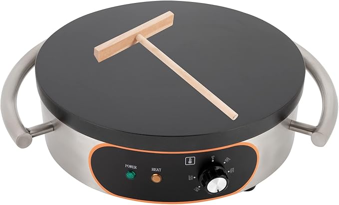 16" Crepe Maker 1500W 110V Commercial Electric Crepe Maker Non-Stick Pancake Baking Machine Single Pan Pancakes Maker Adjustable Temperature Control for Pancake Pan Griddle BBQ