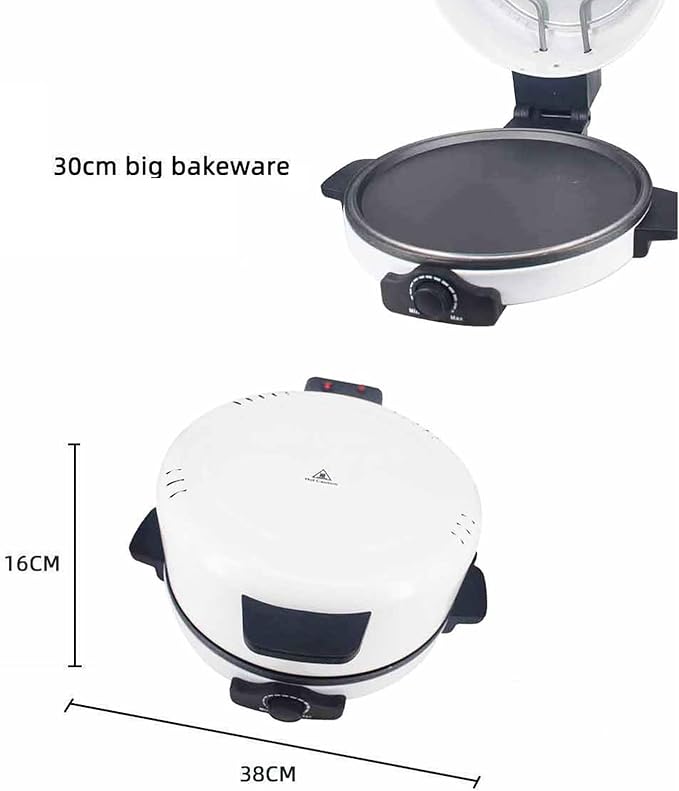 12 Inch Countertop Pizza Maker, Electric Pizza Oven Bread Maker Machine for Kitchens with Adjustable Temperature, Stainless Steel Heating Coil + Non-Stick Coating