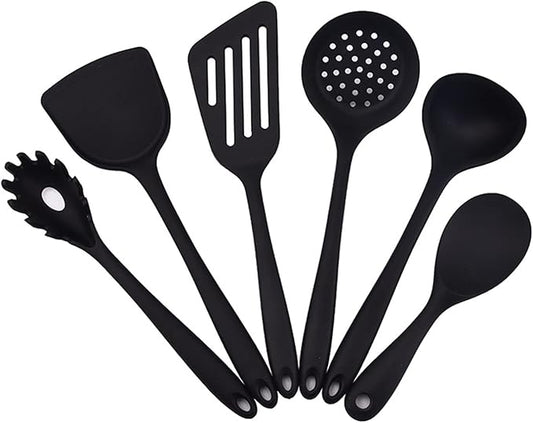 6 Pcs Silicone Kitchen Utensils Set, Silicone Cooking Utensils, Heat Resistant Kitchen Cooking Utensils Set,High Heat Resistant to 480°F, Hygienic One Piece Design, (Black)