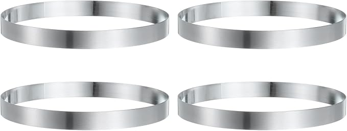 HARFINGTON 4Pcs Round Cake Ring 7.48 x 1 Inch Seamless Stainless Steel Pastry Mousse Dessert Ring Mirror Coating for Baking Cooking English Muffins Crumpet Making Tool