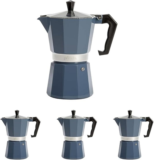 Primula Classic Stovetop Espresso and Coffee Maker,Moka Pot for Italian and Cuban Café Brewing,Greca Coffee Maker,Cafeteras,6 Espresso Cups,Blue,(Pack of 4)