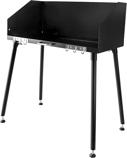 30 x 16 Inch Carbon Steel Dutch Oven Camp Cooking Table with Three-Sided Windscreen and Four Legs for Grill Travel, Outdoor Picnic, Beach, BBQ, Backyards