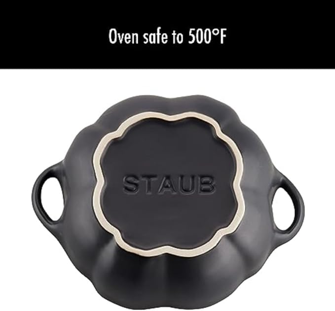 STAUB Ceramic 0.75-qt Petite Ceramic Pumpkin, Oven & Stove Safe up to 572°F, Pumpkin Dish, Ceramic Baking Dish, Candy Dish, Matte Black