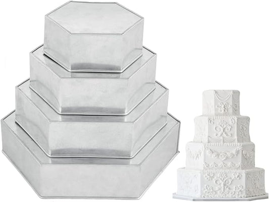 4 Tier Hexagon Baking Pan Set Multilayer Birthday/Wedding Anniversary Cake Tins/Cake Pans/Cake Molds 6".8".10".12" - All 3" Deep