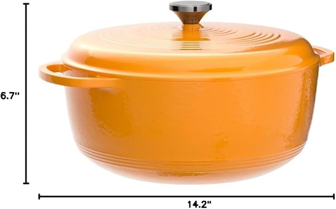 Lodge 7.5 Quart Enameled Cast Iron Dutch Oven with Lid – Dual Handles – Oven Safe up to 500° F or on Stovetop - Use to Marinate, Cook, Bake, Refrigerate and Serve – Apricot