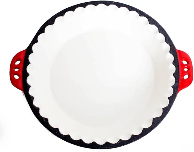 Lehman's Extra Deep Pie Pan, Enamel Coated Cast Iron Bakeware with Crimped Edges and Handles, 10.25 inches