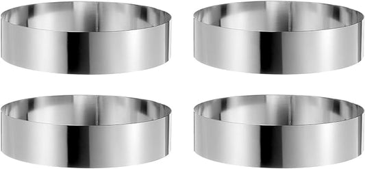 HARFINGTON 4PCS Round Cake Ring 8 x 2 Inch Seamless Stainless Steel Pastry Mousse Dessert Ring Mirror Coating for Baking Cooking Making Tool