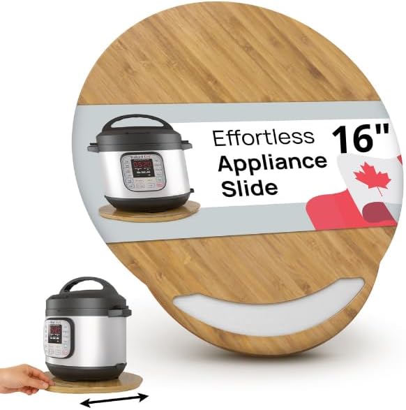 Ibyx Elegant Round Sliding Tray for Your Pressure Cooker, Air Fryer & Heavy Kitchen Appliances - Sturdy, Slides Easily from Under The Cabinet (Natural, 16”)