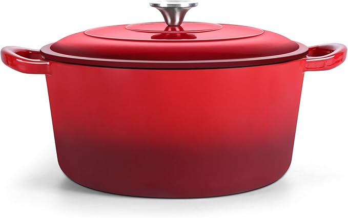 TeamFar Enameled Cast Iron Dutch Oven, 7qt Dutch Oven Pot Nonstick Cookware with Lid & Dual Handles for Bread Baking, Cooking, Oven Safe up to 500℉ & Various Stovetops, Healthy & Heavy Duty - Red