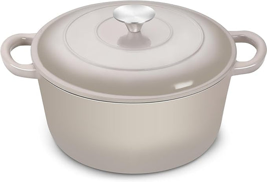 TeamFar Dutch Oven, 6QT Enameled Cast Iron Dutch Oven Cooking Pot with Lid & Dual Handles, for Bread Baking Braising Stewing, Heavy Duty & Non Stick, Oven & All Stovetops Safe - Khaki