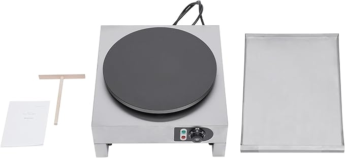 16" Commercial Electric Crepe Maker, 3000W Pancake Baking Machine Non-Stick Electric Crepe Pan Single Hotplate Adjustable Temperature 50-300℃(122-572℉) with Batter Spreader for Tortilla
