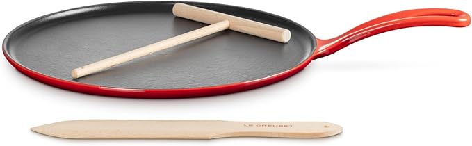 Le Creuset Enameled Cast Iron Traditional Round Crepe Pan, 10.25", Cerise