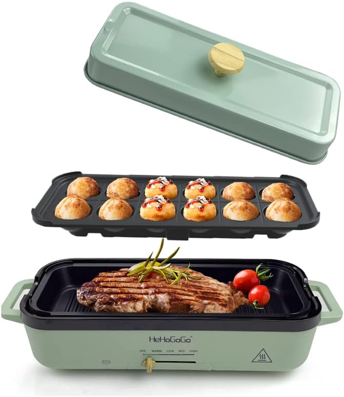 Multifunctional Electric Griddle Electric Skillet Nonstick Baking Maker with 2 Interchangeable Pan Takoyaki Maker Cake Pop Grill Maker Fried Steak