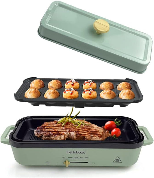 Multifunctional Electric Griddle Electric Skillet Nonstick Baking Maker with 2 Interchangeable Pan Takoyaki Maker Cake Pop Grill Maker Fried Steak