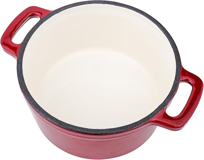 Mini Cocotte 16 oz Mini Dutch Oven 0.5 qt. Cast Iron Garlic Roaster for Oven Garlic Confit Pot Ramekins with Lids Oven Safe Set of 2, Red