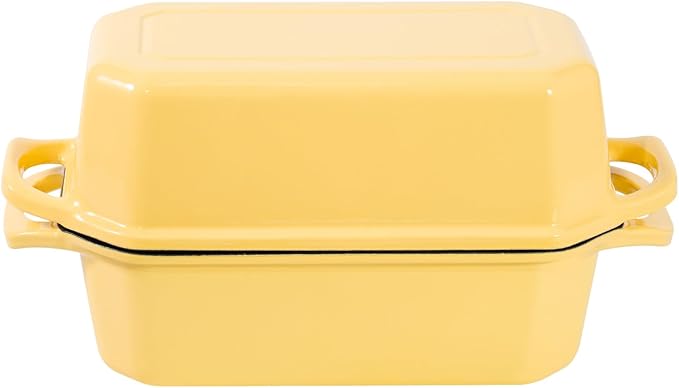 Bread Pan Cast Iron Loaf Pan with Lid Bread Loaf Pan 8.5x4.5 Inch Loaf Pan Enameled Cast Iron Sourdough Loaf Pan, Yellow