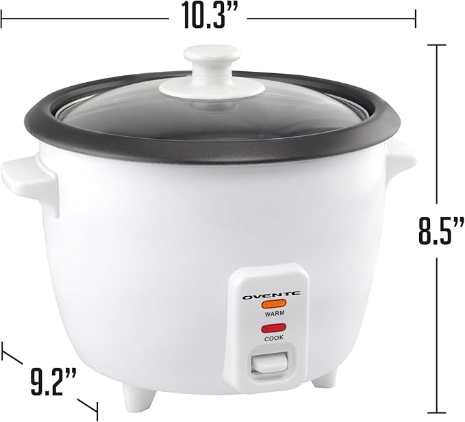 OVENTE Electric Rice Cooker and Food Steamer – 10-Cup Cooked Capacity (5 Cups Uncooked), Nonstick Removable Pot, Keep Warm Function, Steaming Basket, Measuring Cup & Spatula Included, White RCS01W