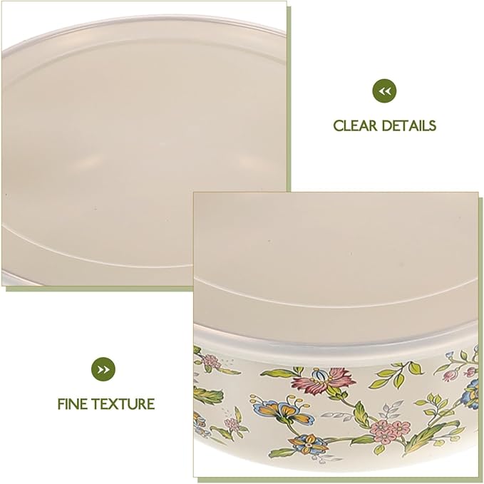 Cabilock 5pcs Enamel Bowls with Lids Mixing Bowls- Vintage Soup Bowl Storage Bowls Set Floral Design for Fruit Salad Pasta Dinner Kitchen
