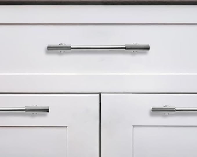 khtumeware 3-3/4 Inch Hole Center 5 Pack Polished Chrome Heavy Duty Solid Cabinet Pulls, Kitchen Drawer Handles, for Dresser cabinets, cabinets, Door cabinets, Hardware