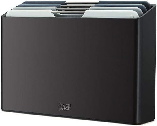 Joseph Joseph Folio 4-Piece Colour coded Cutting Board Set, Slimline case for organized Kitchen storage, Graphite