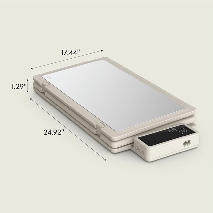 bella Fold & Store Warming Tray, Fits-anywhere Kitchenware, Touchscreen Controls w Adjustable Temperature & Timer, 24.8” to 8.3” wide, Auto Shutoff & Stainless Steel Warming Pads, 300 Watt, Oatmilk