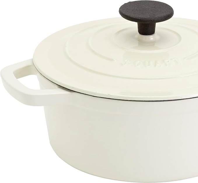 Smith & Clark 3-Quart Enameled Cast Iron Dutch Oven Pot with Lid, Ivory White