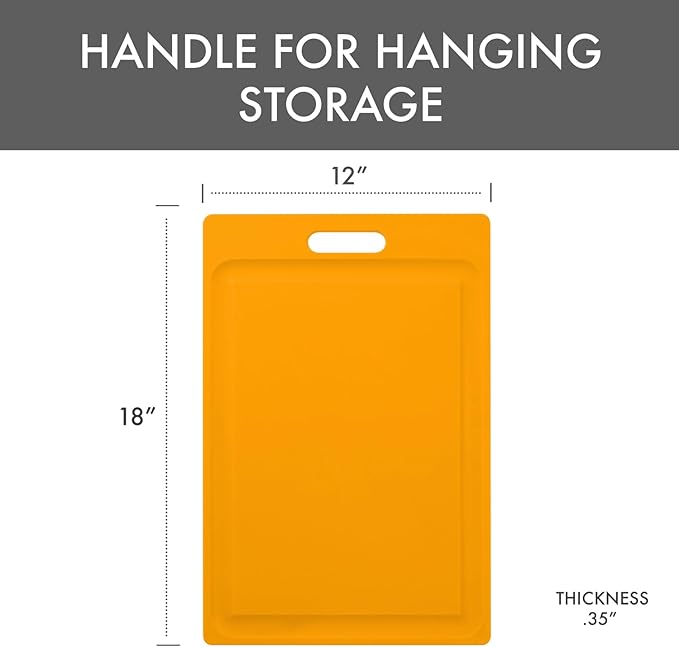 Dexas NSF Certified Polysafe Cutting Board with Handle and Juice Well, 12 x 18 inches, Reversible Kitchen Cutting Board, Yellow