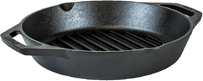 Lodge 12" Cast Iron Dual Handle Grill Pan, Black