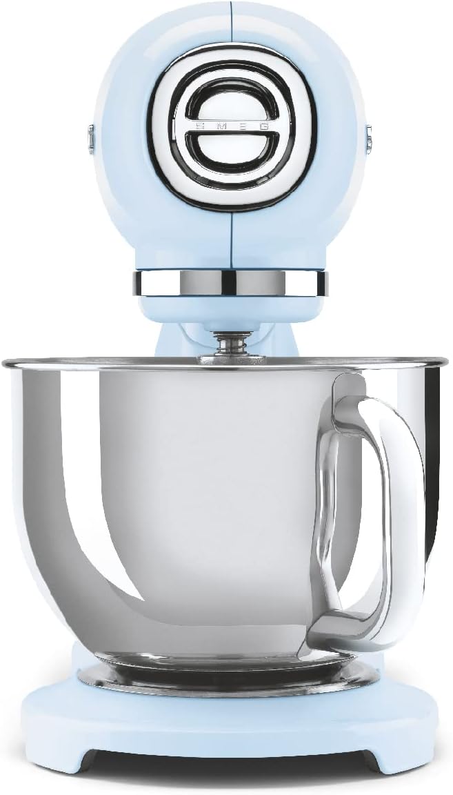 SMEG SMF03 Stand Mixer – 5 Qt Tilt-Head Mixer with Stainless Steel Bowl, 10 Speeds, Retro 50s Vintage Style – Pastel Blue