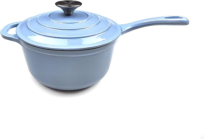 HAWOK 2 qt Enameled Cast Iron Saucepan, 7 inch with Lid, Blue