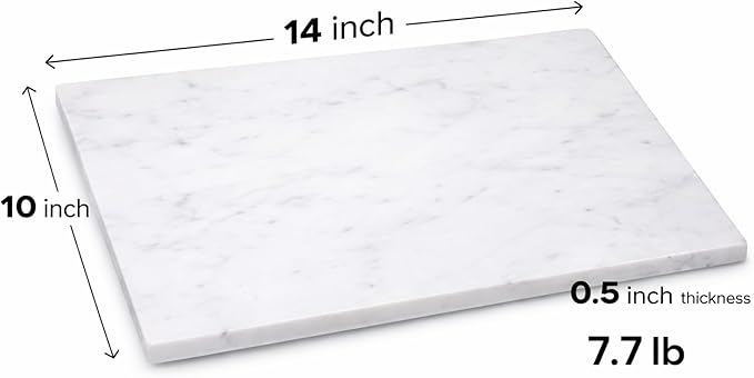 Marble Pastry & Cutting Board – 10x14 Inch Natural Stone Slab with Non-Slip Feet for Dough, Cheese, Baking, Serving, Charcuterie, Trivet – Easy to Clean Gift Tray.