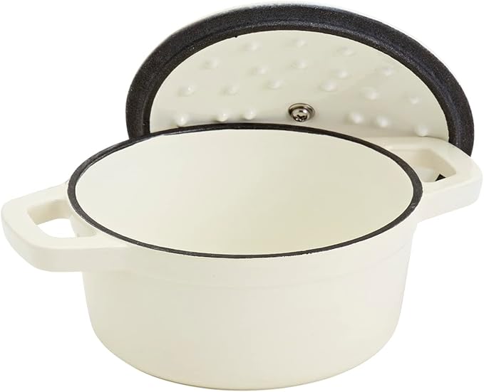Smith & Clark 1-Quart Enameled Cast Iron Dutch Oven Pot with Lid, Ivory White