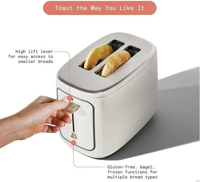 2- Bread Toaster, Touch-Activated Display, 7 Shade Settings, Bagel/Frozen/Reheat Presets by Drew Barrimoree. (white)